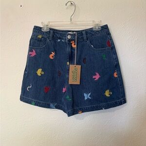 NWT Gorman Green Birds and Flowers Embroidered Short Size 8